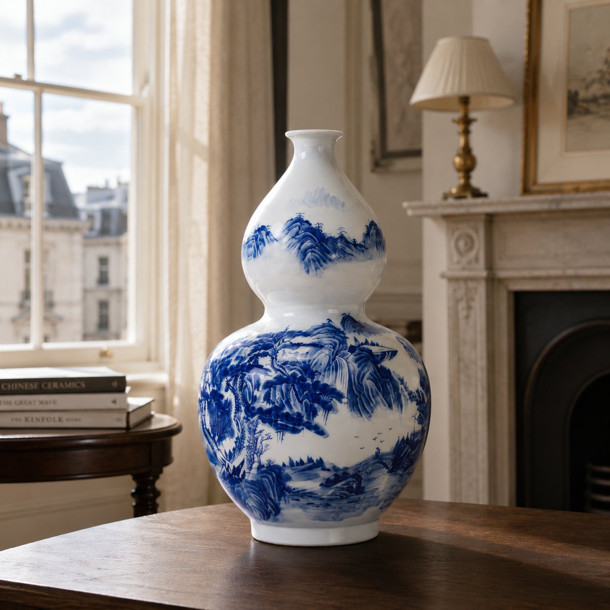 Blue & White Landscape Gourd Vase