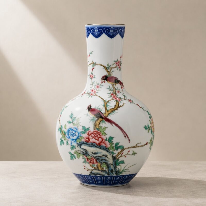Famille-Rose Dou-Cai Tianqiu Vase — Prosperity in Bloom