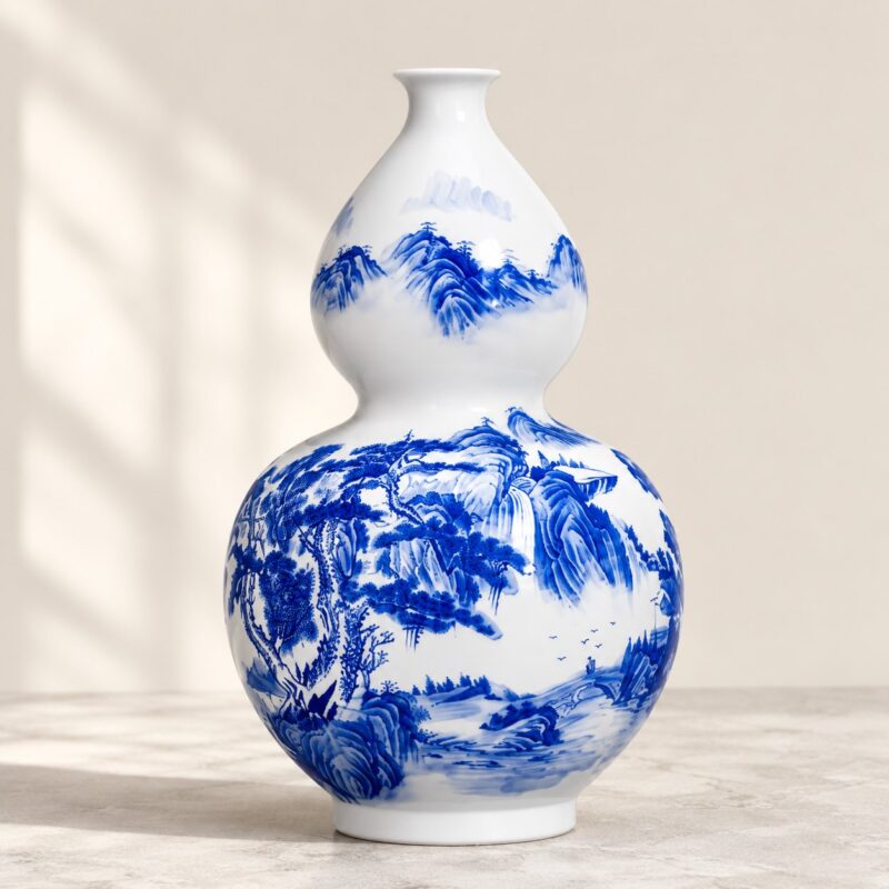 Blue & White Landscape Gourd Vase
