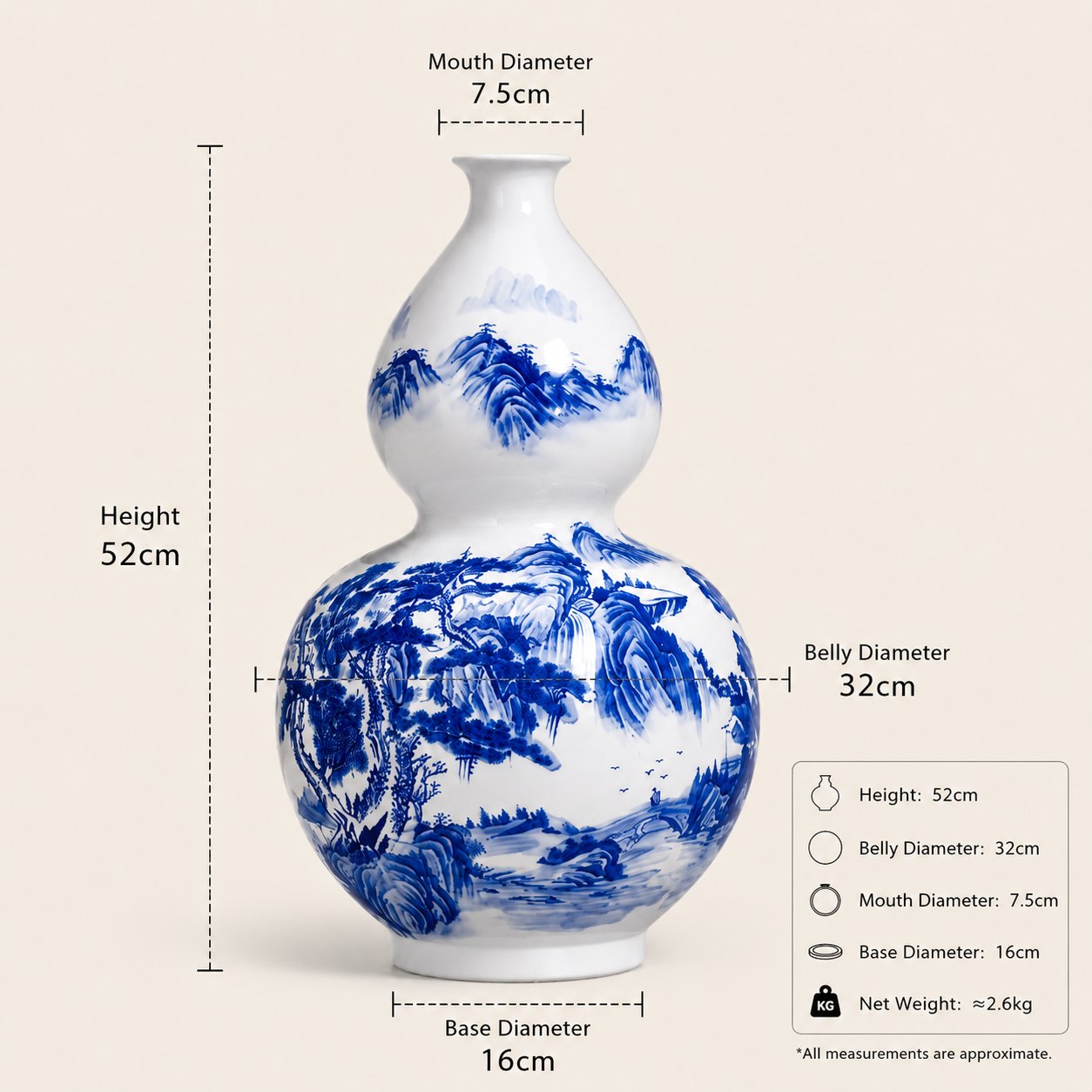 Blue & White Landscape Gourd Vase