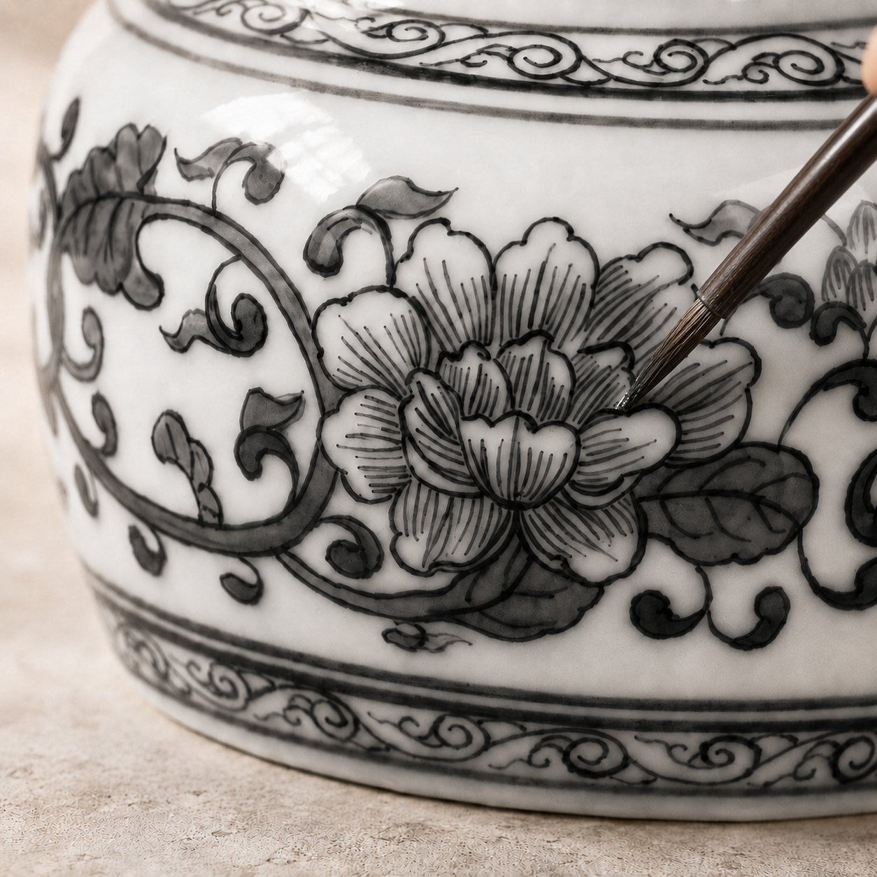 Scrolling Peony Tea Caddy — Prosperity that Endures