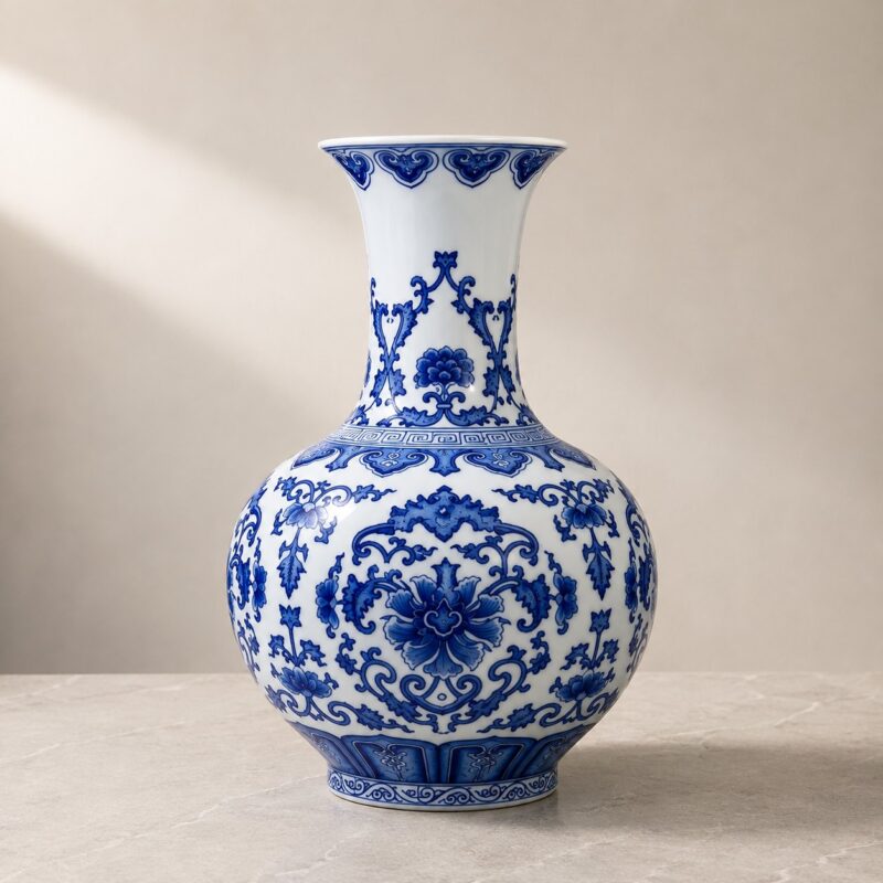 Blue & White Peony Prosperity Vase