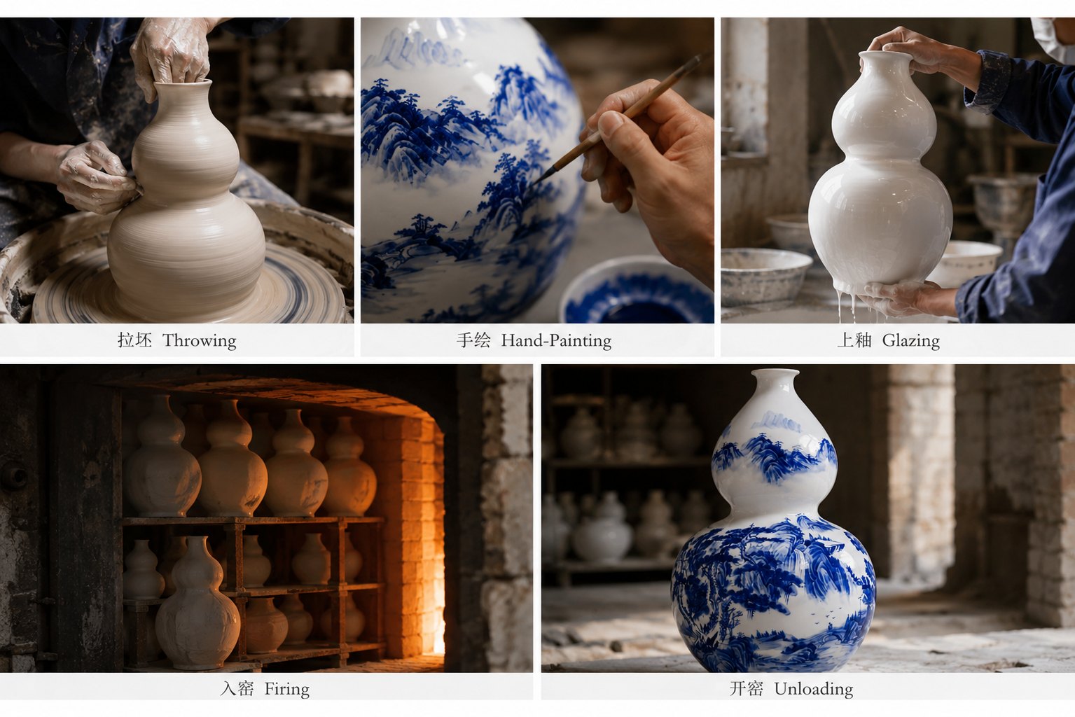 Blue & White Landscape Gourd Vase