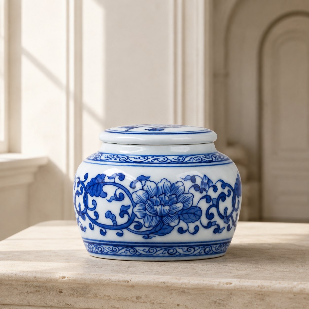 Scrolling Peony Tea Caddy — Prosperity that Endures