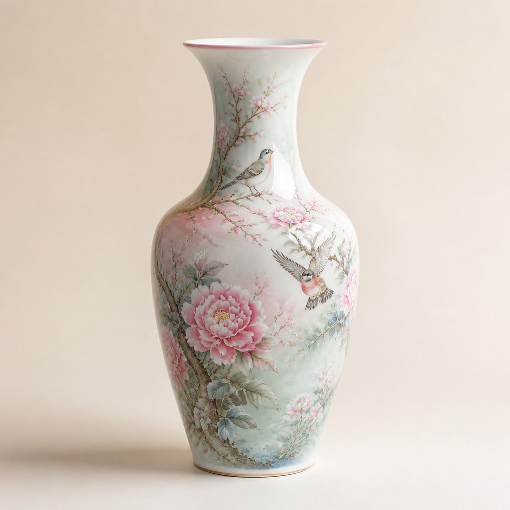 Hand-Painted Floral Porcelain Vase