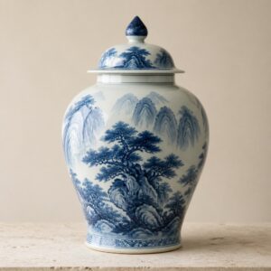 Blue & White Landscape Ginger Jar