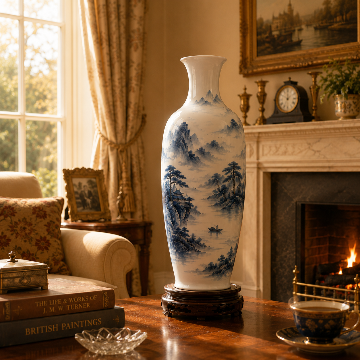 Mountain & River · Blue & White Landscape Porcelain Vase - Image 2