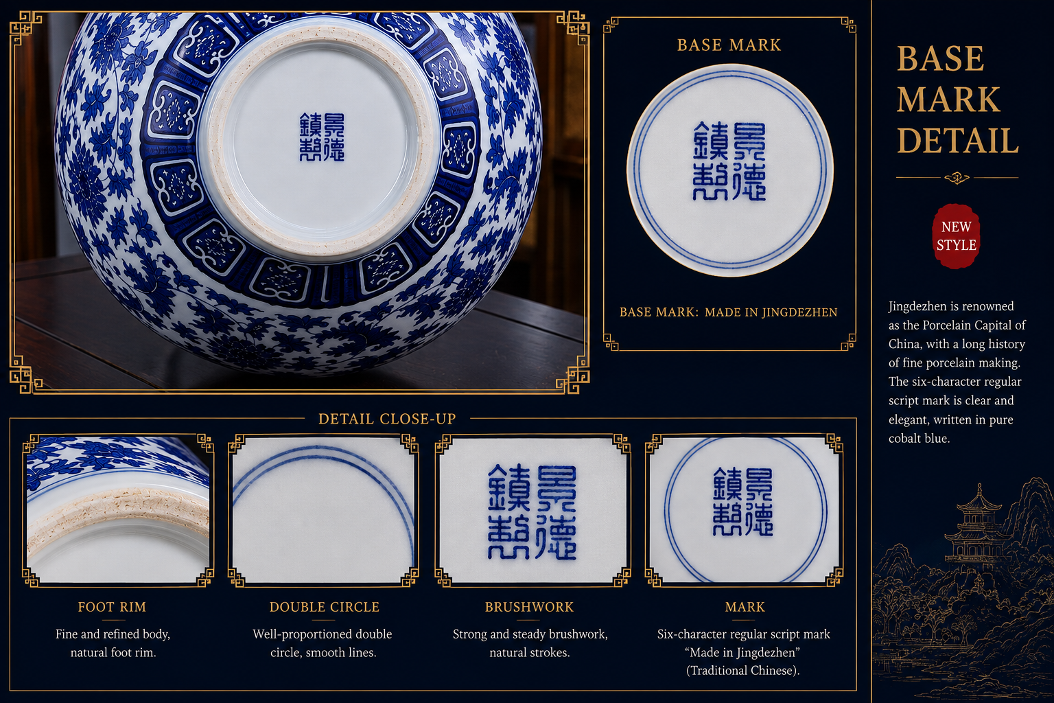 Mountain & River · Blue & White Landscape Porcelain Vase - Image 4