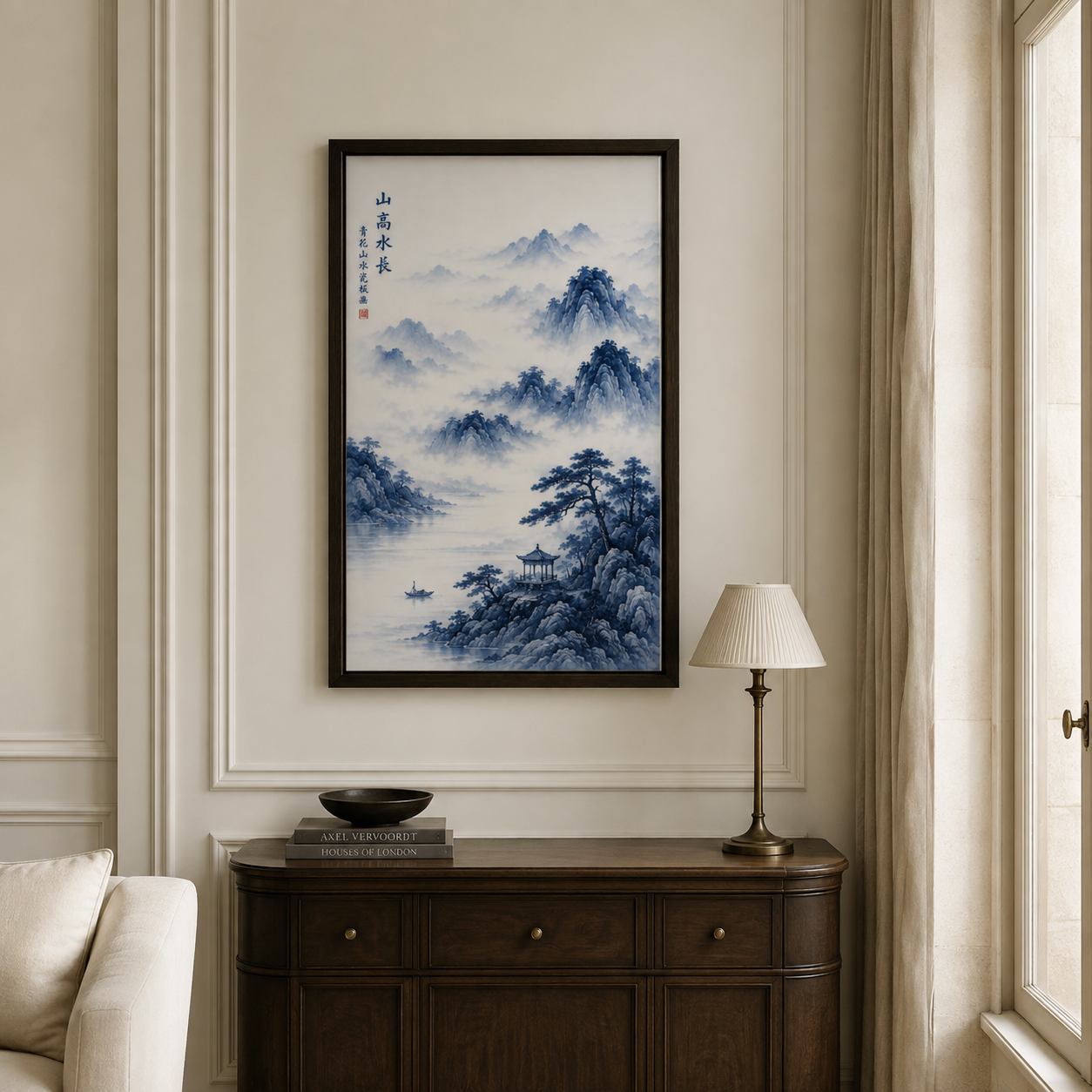 Enduring Mountains & Waters · Blue & White Porcelain Panel - Image 2