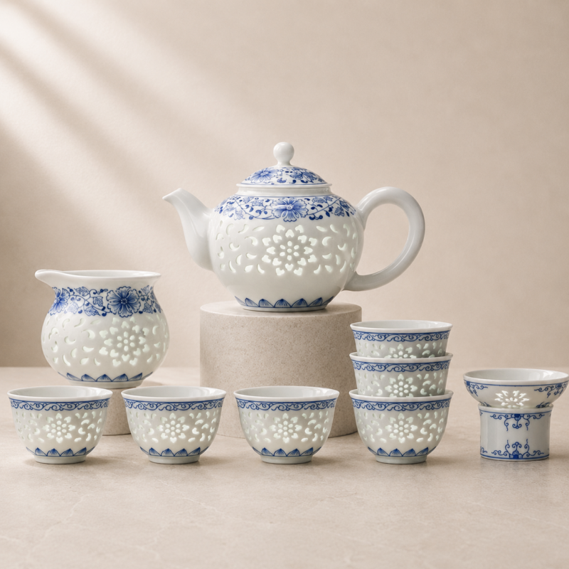 Blossom Light · Blue & White Linglong Porcelain Tea Set