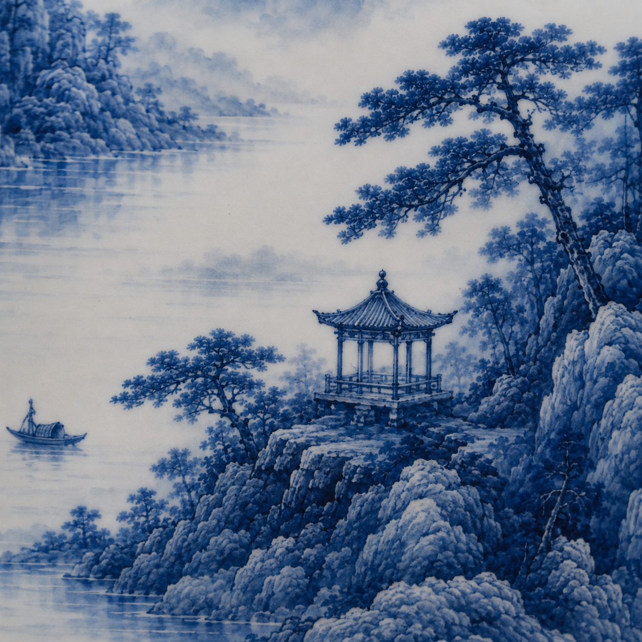 Enduring Mountains & Waters · Blue & White Porcelain Panel - Image 7