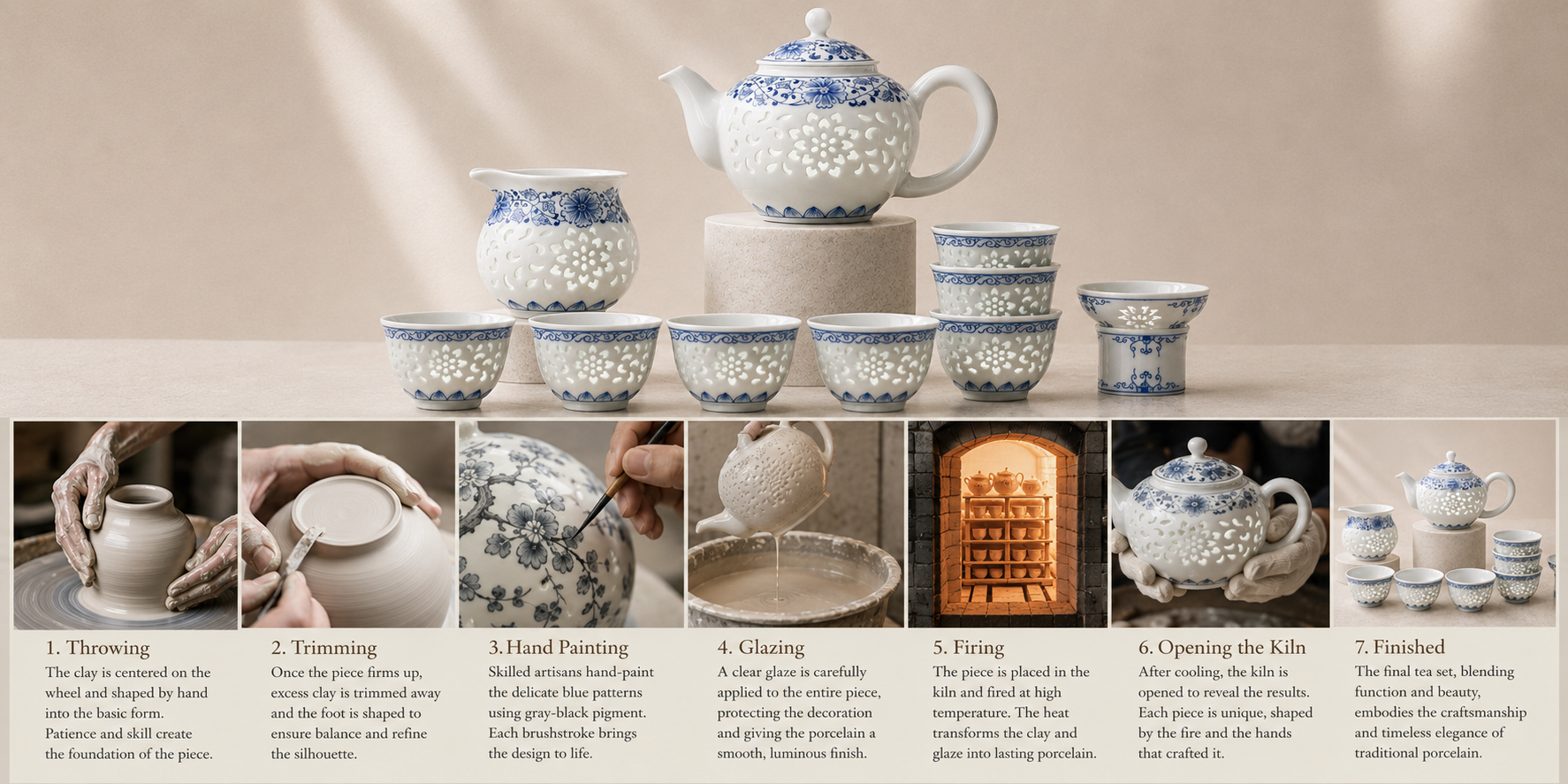 Blossom Light · Blue & White Linglong Porcelain Tea Set - Image 2