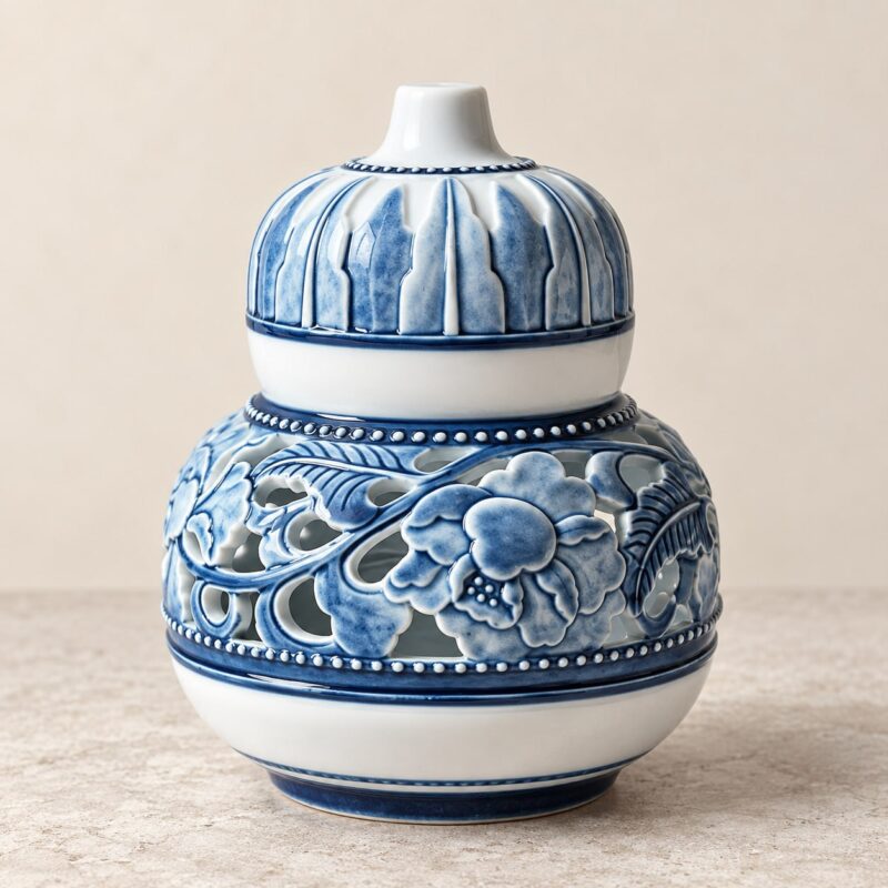 Blue & White Openwork Floral Porcelain Incense Burner