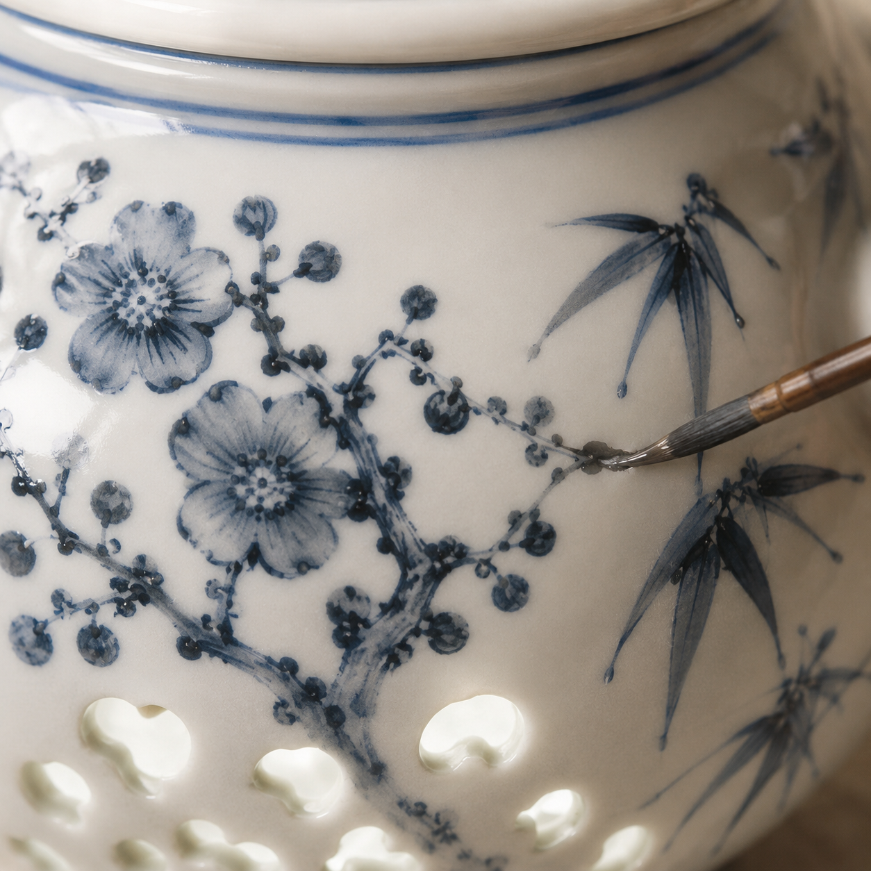 Blossom Light · Blue & White Linglong Porcelain Tea Set - Image 4