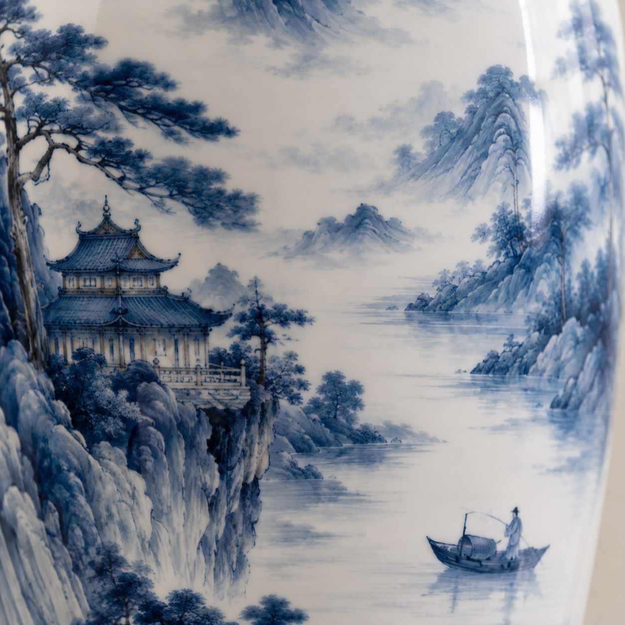 Mountain & River · Blue & White Landscape Porcelain Vase - Image 7
