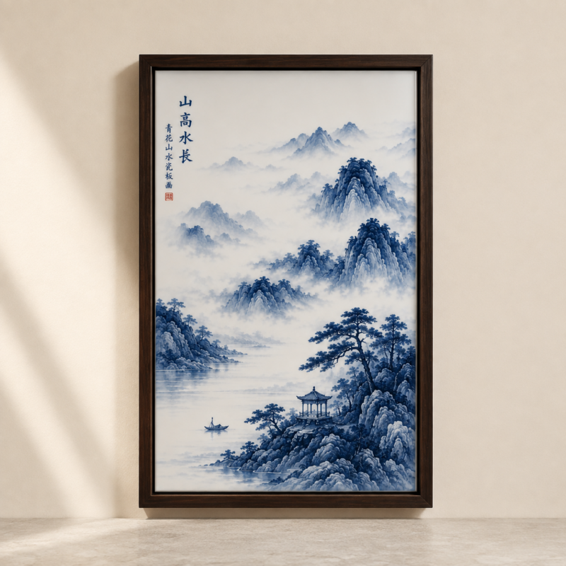 Enduring Mountains & Waters · Blue & White Porcelain Panel
