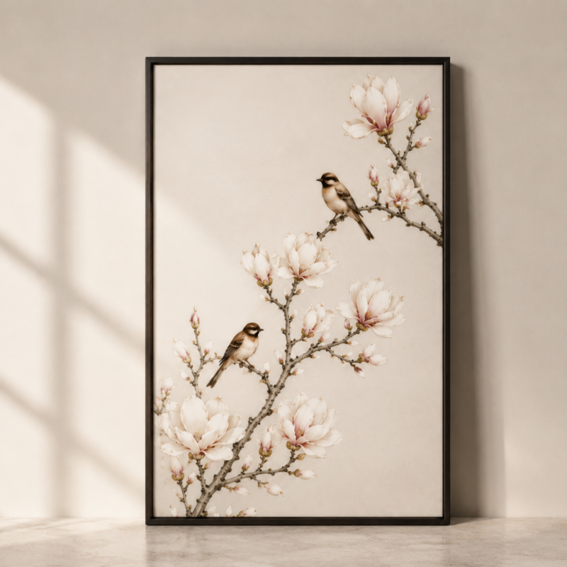 Magnolia & Birds · Famille Rose Porcelain Panel