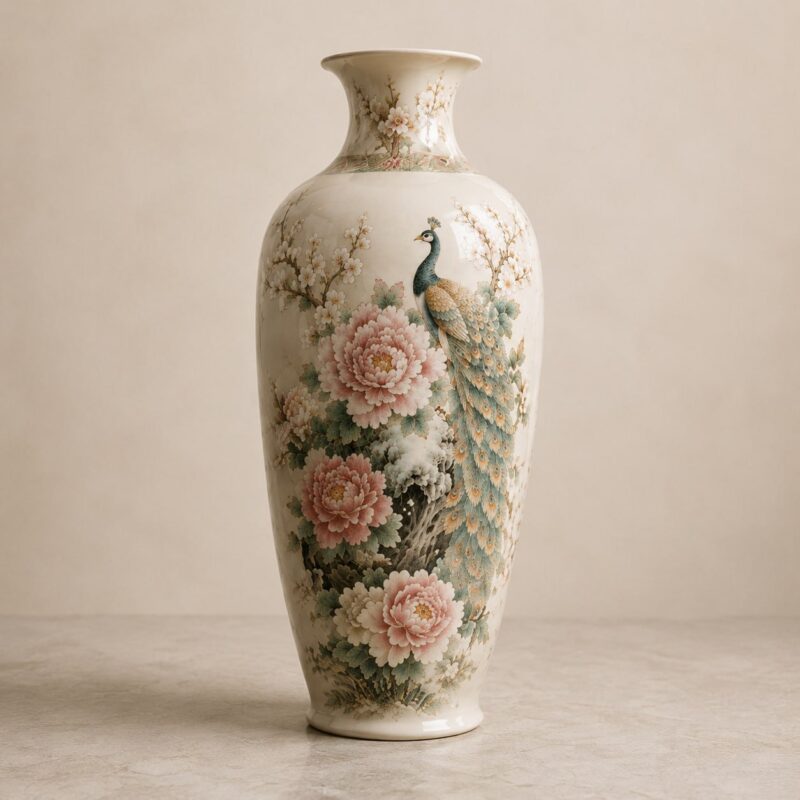 Peacock & Peonies · Famille Rose Porcelain Vase