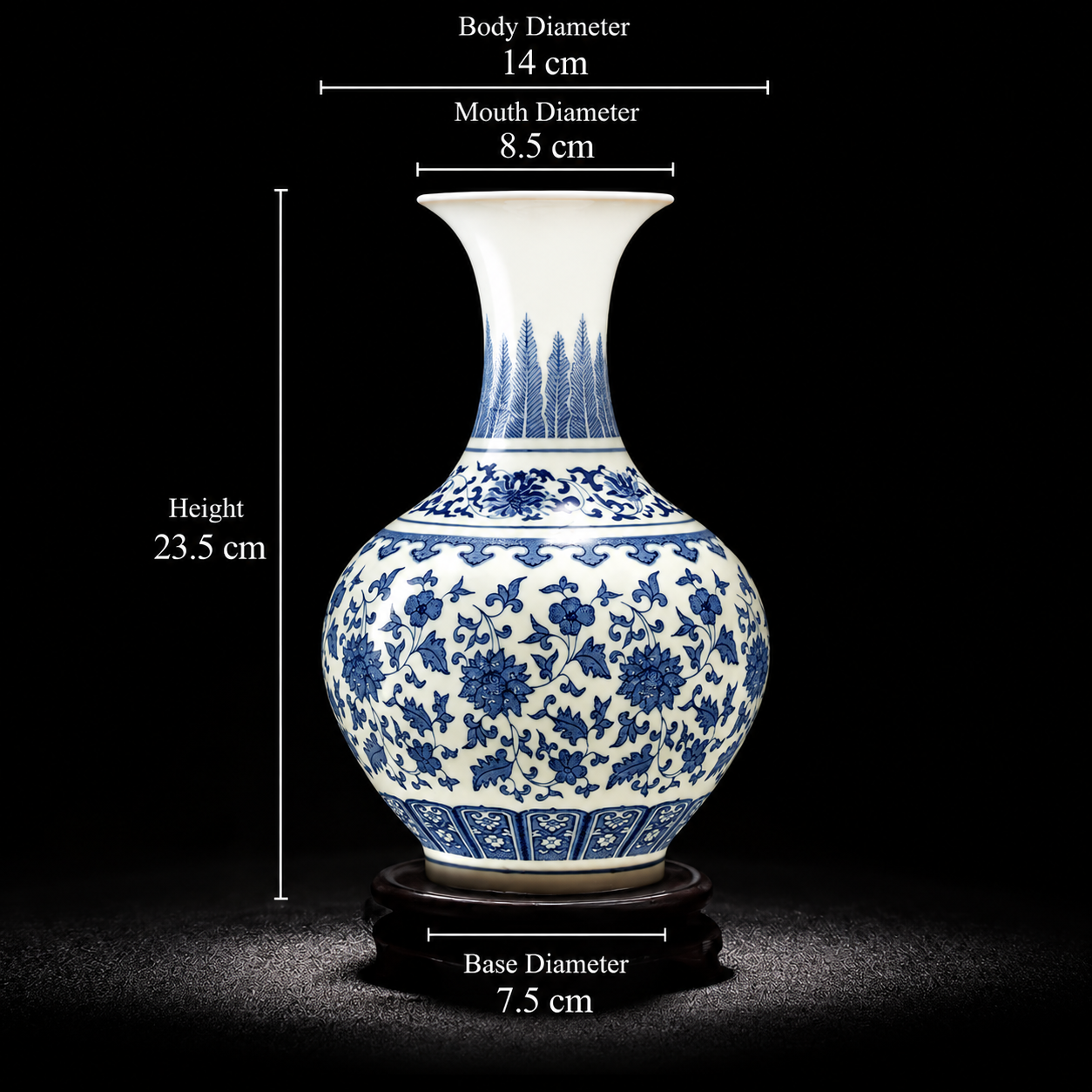 Small Blue-and-White Vase with Intertwining Lotus Patterns