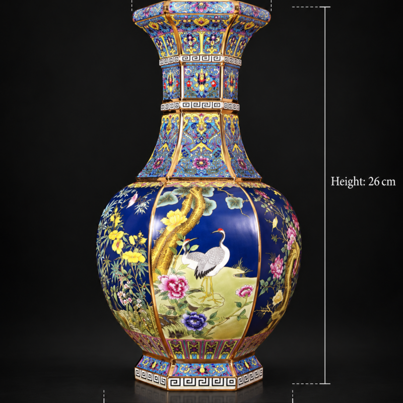 Blue Ground Crane and Floral Panel Vase