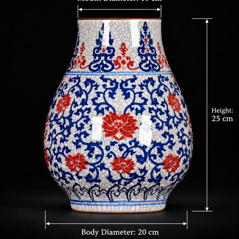Blue and Red Crackle-Effect Floral Baluster Vase