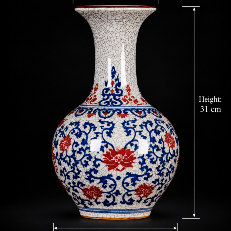 Blue and Red Crackle-Effect Floral Winter Melon Vase