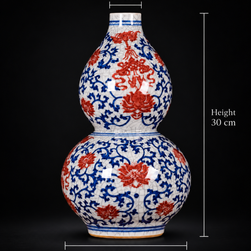 Blue and Red Crackle-Effect Pear-Shaped Floral Vase