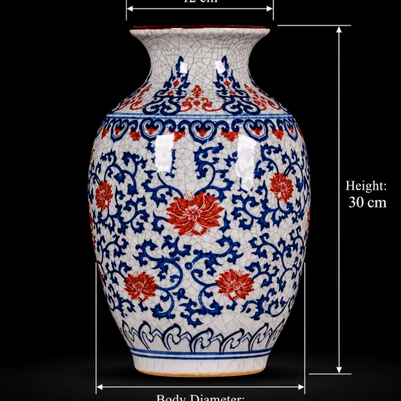 Blue and Red Crackle-Effect Floral Meiping Vase