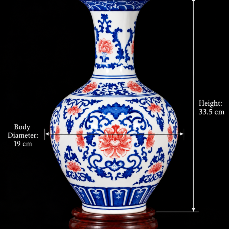 Blue and Red Floral Display Vase