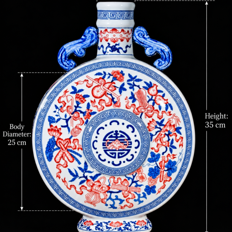 Blue and Red Twin-Handle Moon Flask Vase