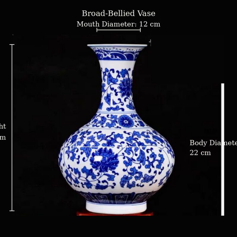 Blue and White Broad-Bellied Floral Vase