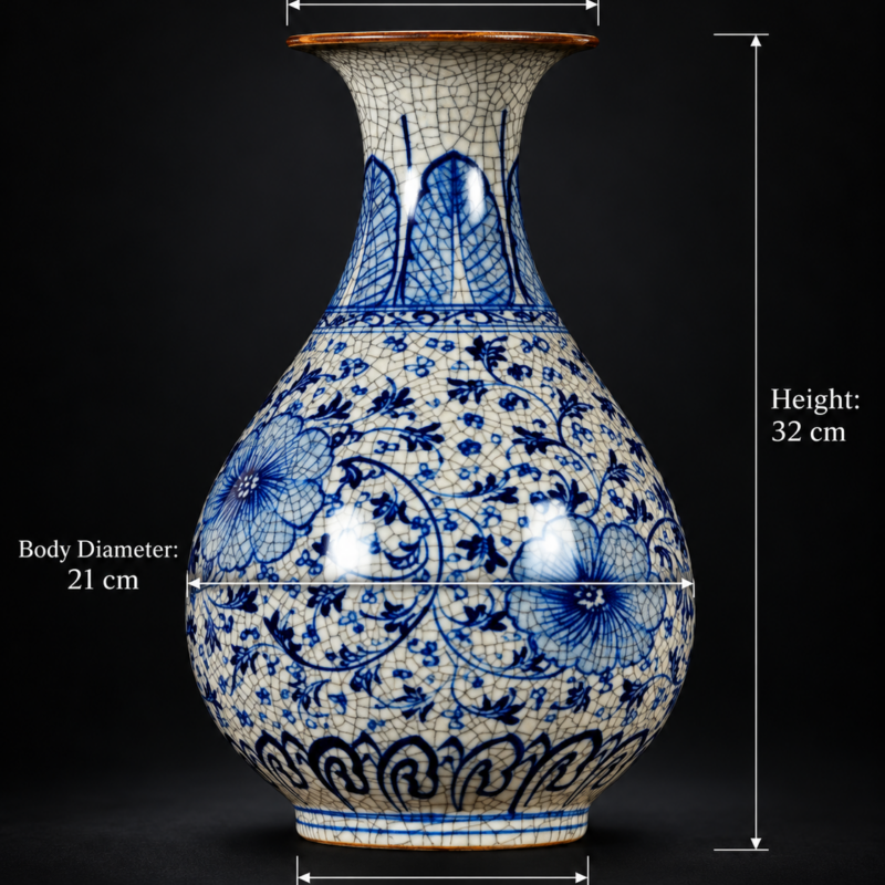 Blue and White Crackle-Effect Pear-Shaped Floral Vase