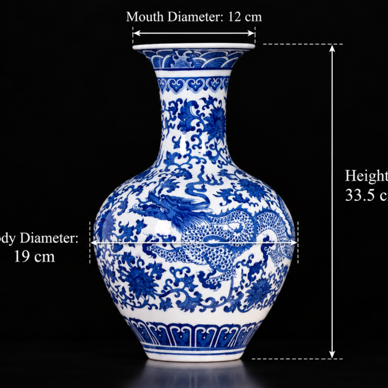 Blue and White Dragon Display Vase