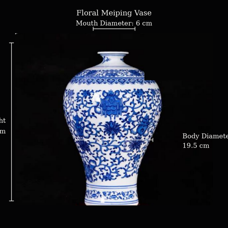 Blue and White Floral Meiping Vase