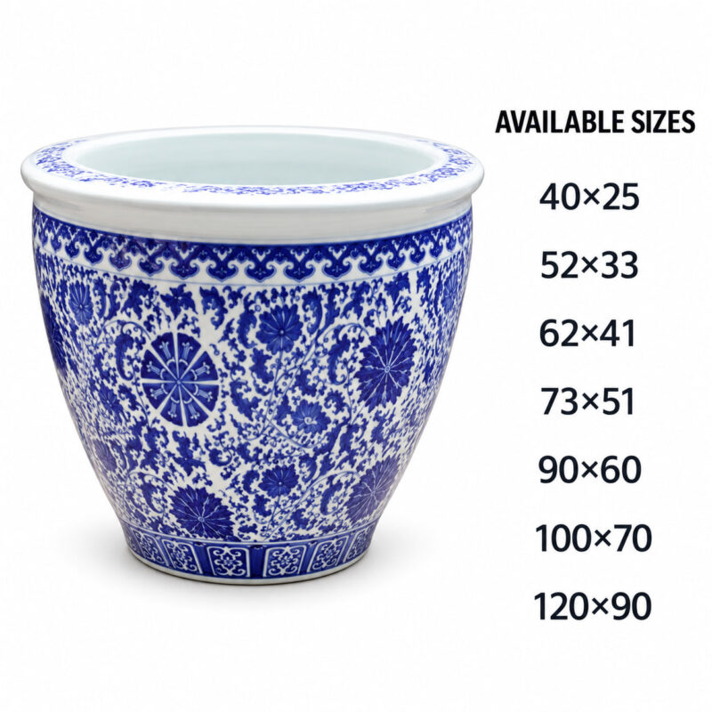 Blue and White Floral Scroll Ceramic Planter