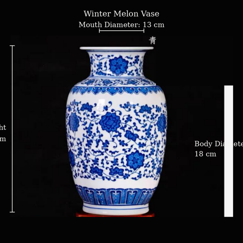 Blue and White Floral Winter Melon Vase
