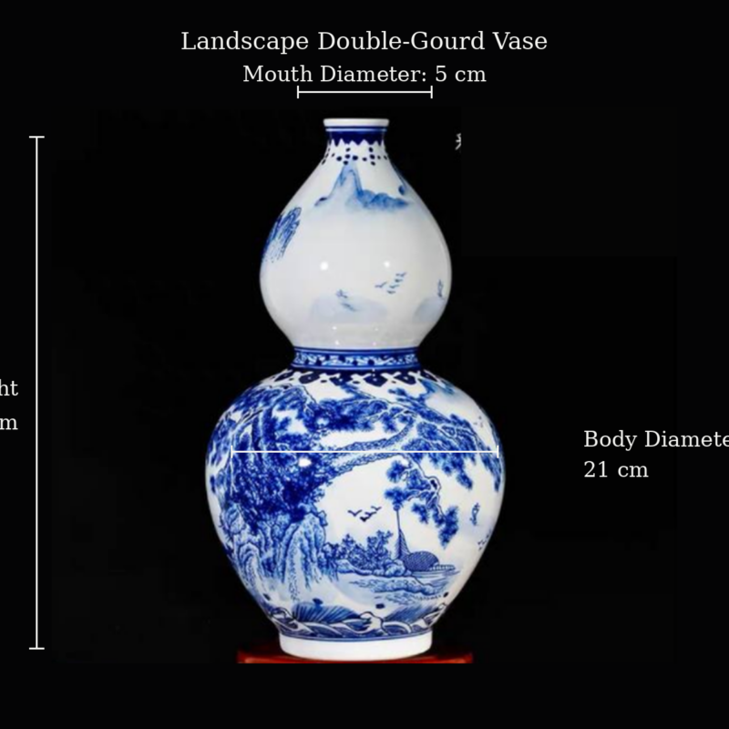 Blue and White Landscape Double-Gourd Vase
