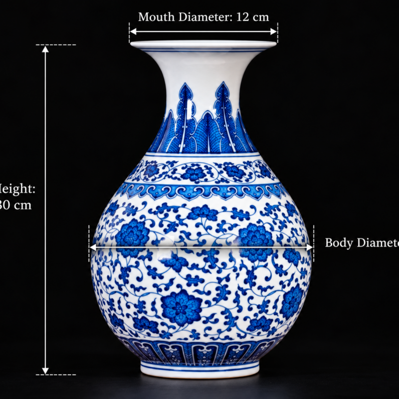 Blue and White Mountain and Floral Vase