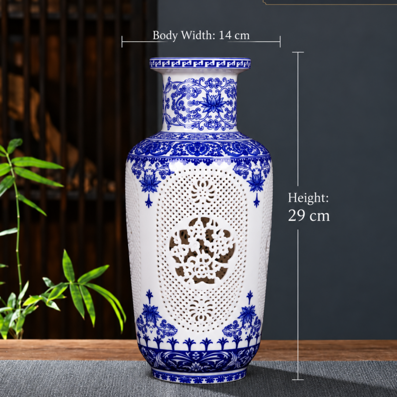 Blue and White Openwork Cylindrical Vase
