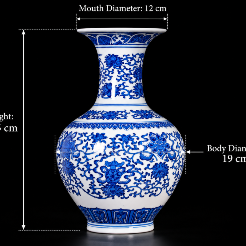 Blue and White Scrolling Floral Display Vase