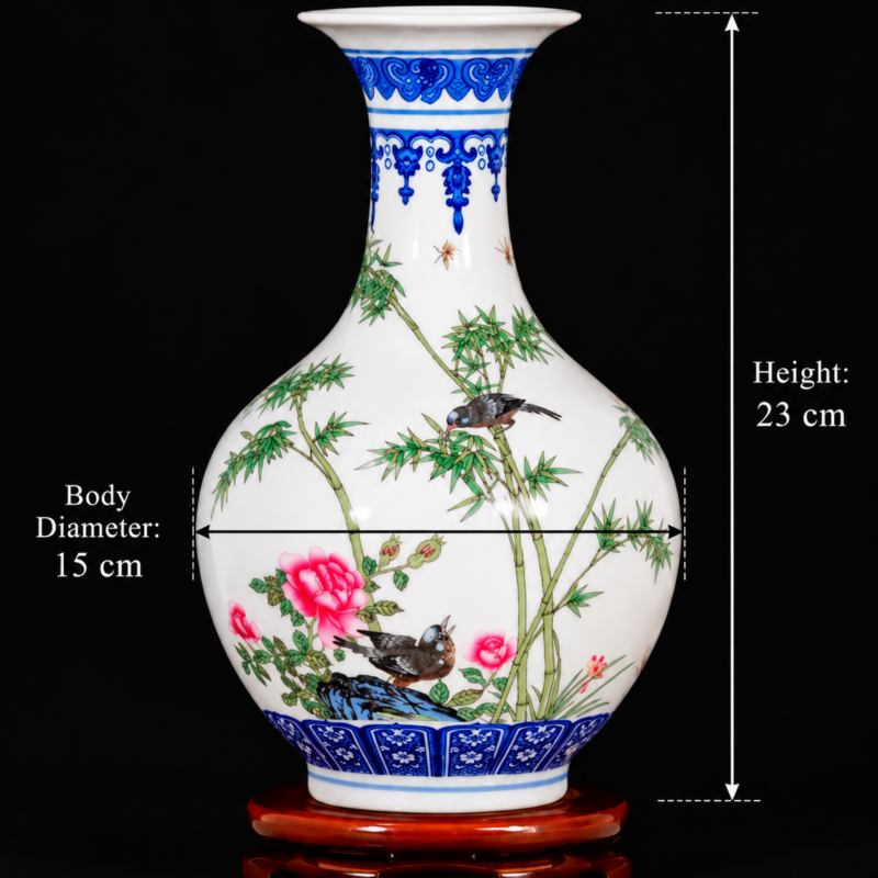 Colourful Bamboo and Bird Display Vase