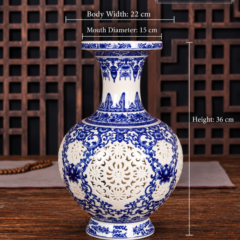 Large Blue and White Openwork Vase