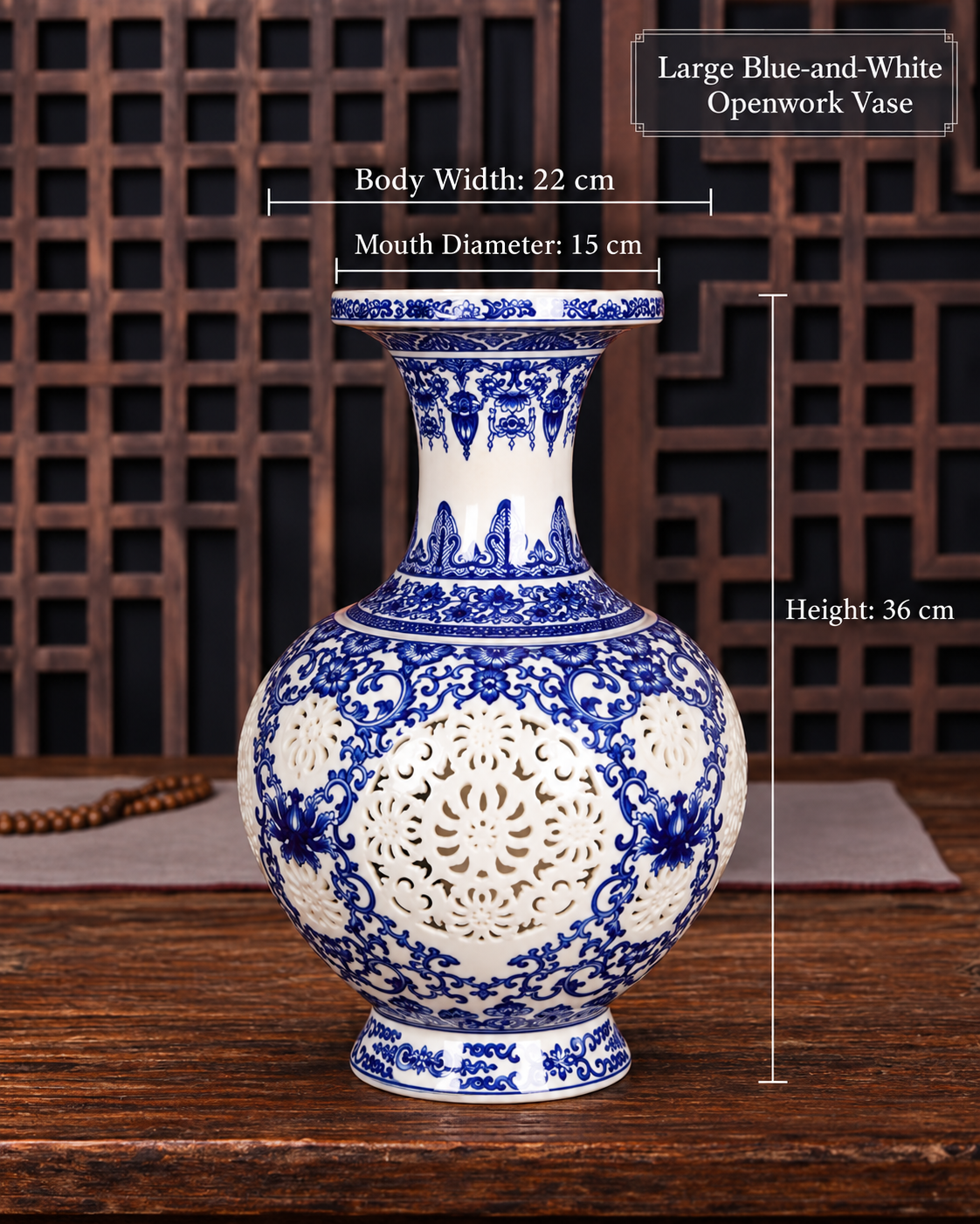 Decorative openwork porcelain vase with dimensions