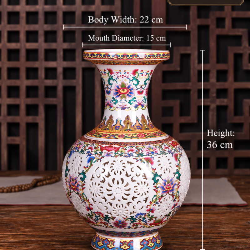 Large Famille Rose Style Openwork Vase