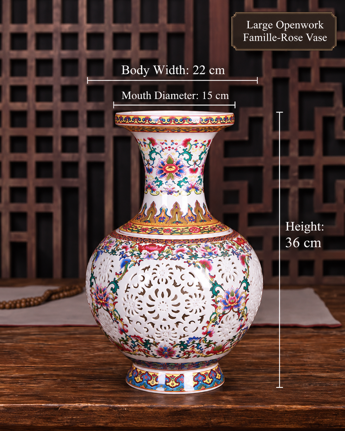 Decorative openwork porcelain vase with dimensions