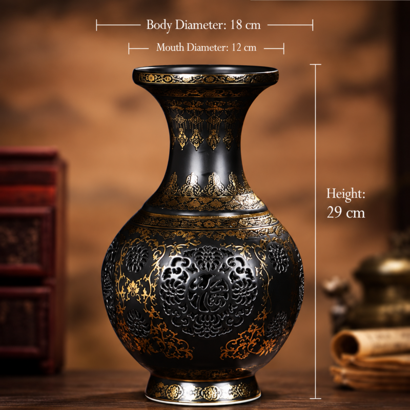 Black and Gold Openwork Display Vase