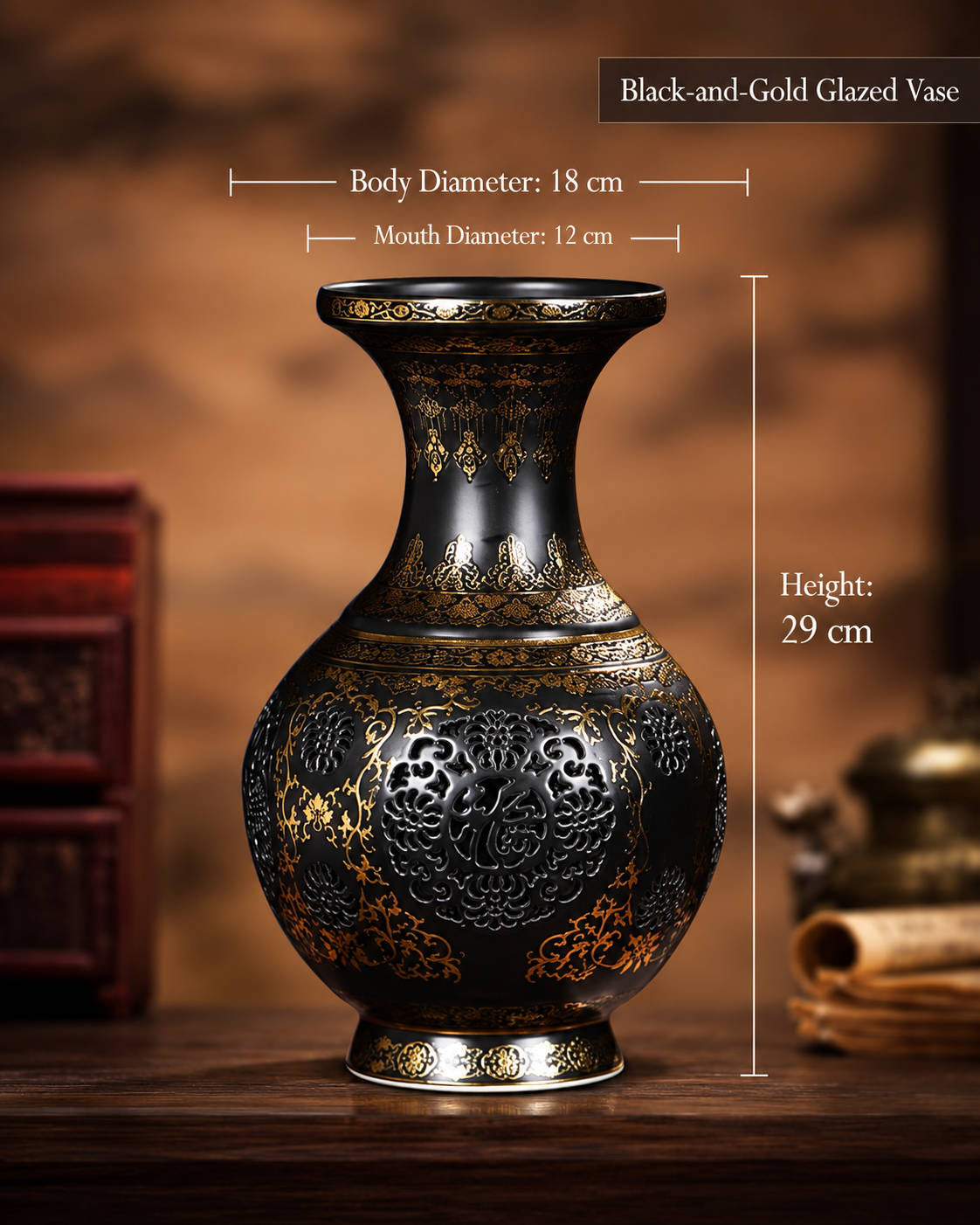 Decorative porcelain vase with dimensions
