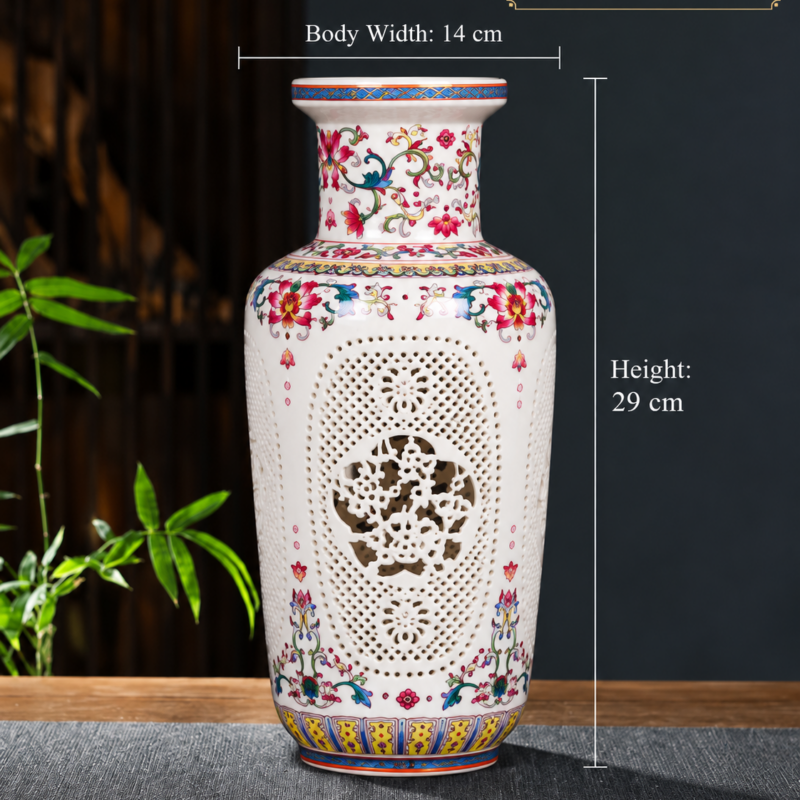 Famille Rose Style Openwork Cylindrical Vase