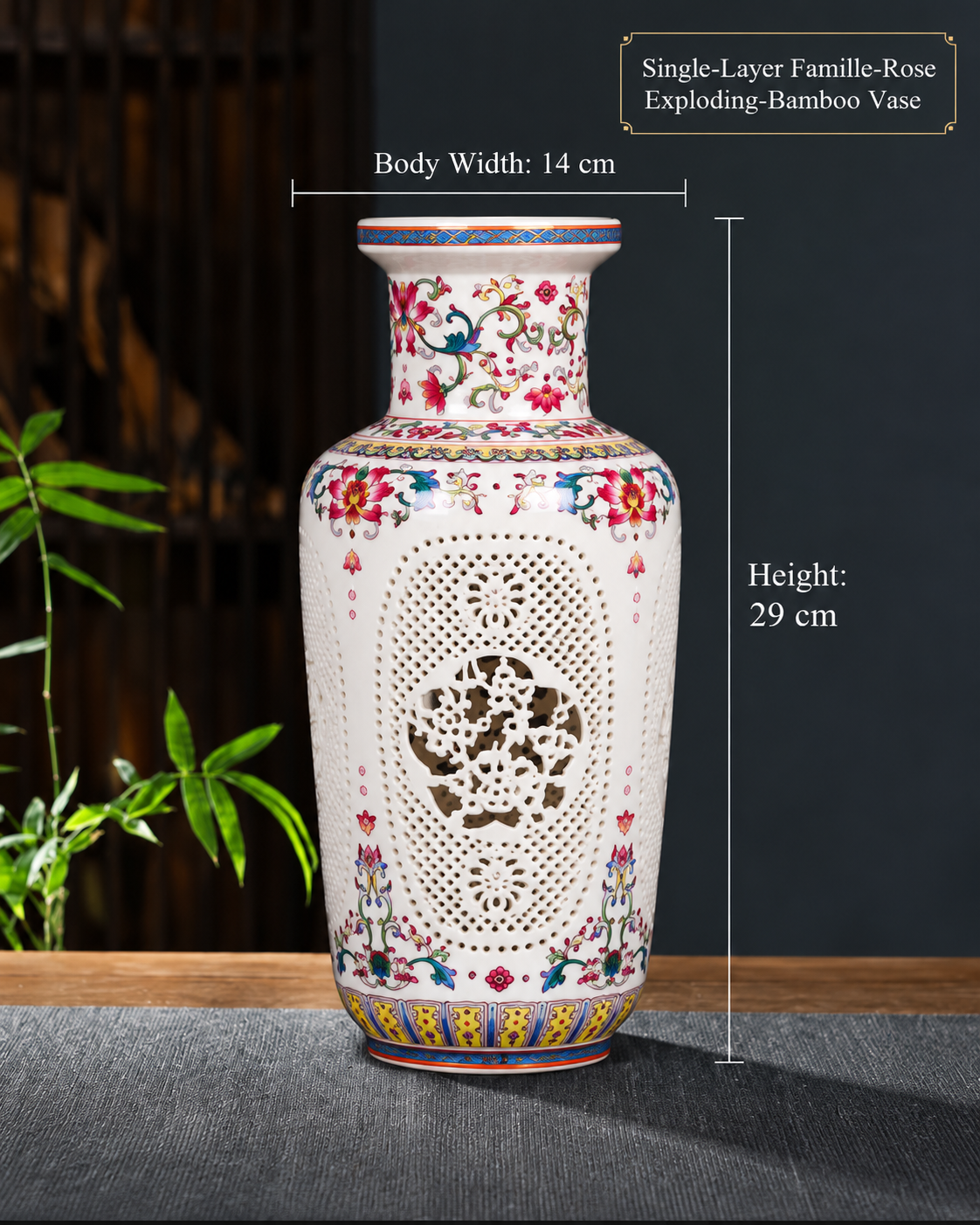 Decorative openwork porcelain vase with dimensions