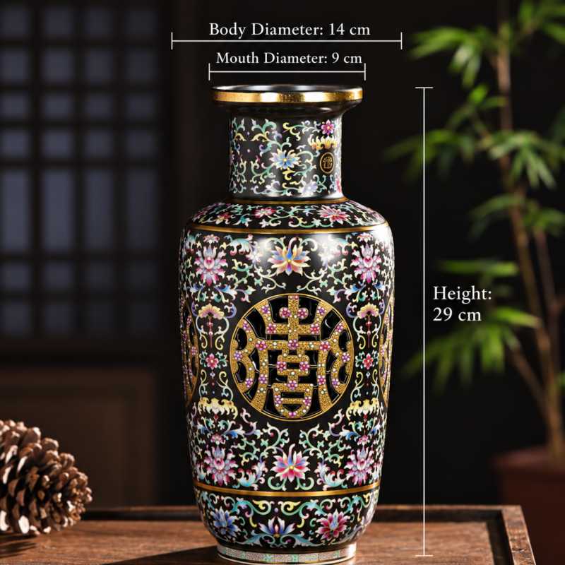 Black Ground Multicolour Openwork Character Vase